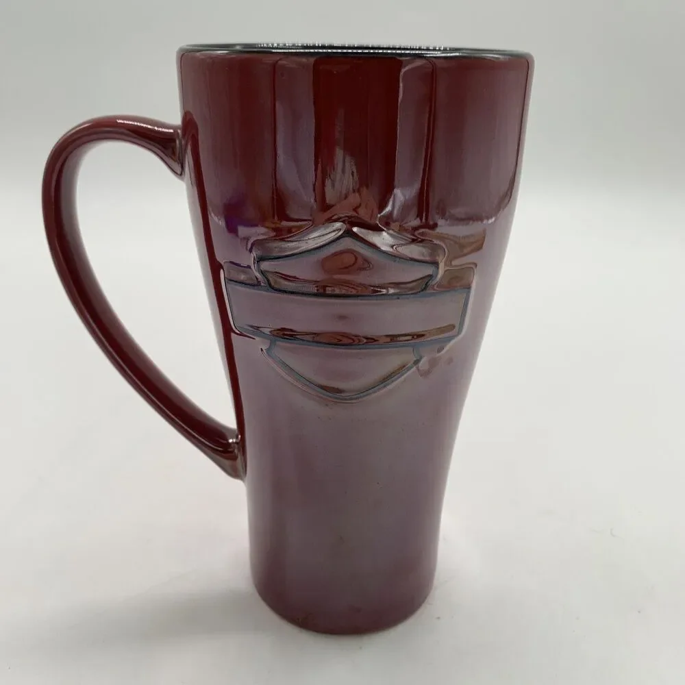 Harley-Davidson Motorcycles Red Pearlized Ceramic Mug 6.25” Tall EUC